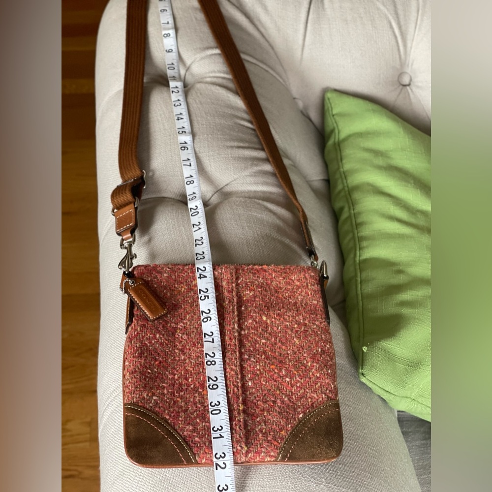 SOLD! AUTHENTIC COACH CROSSBODY HOBO SHOULDER WOOL LEATHER TRIM FRONT POCKET - Picture 8 of 11